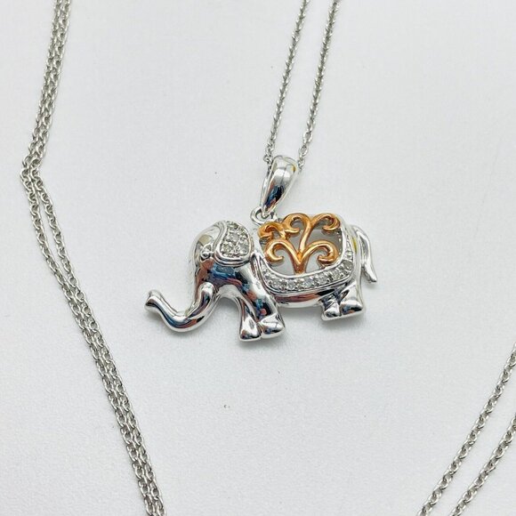 Elephant Charm Necklace GTR 925 Italy Diamond Chip Accents Original Tags Lucky - Picture 3 of 8